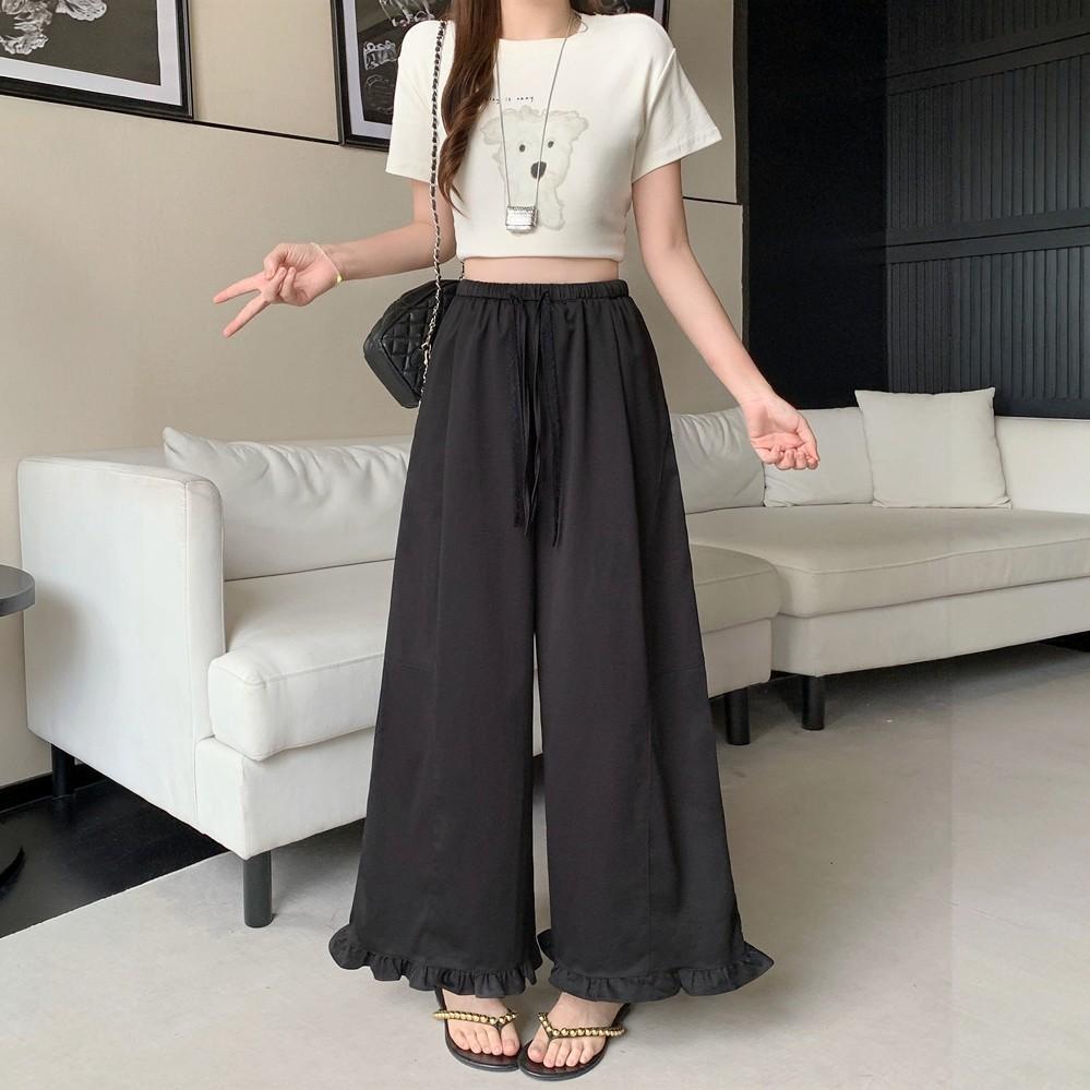 Women S Summer Thin Casual Wide Leg Drawstring Cropped Pants S