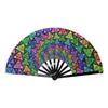 Glow In The Dark Folding Fan Rainbow Starry Sky Design Portable Decor for Party Stage Performance