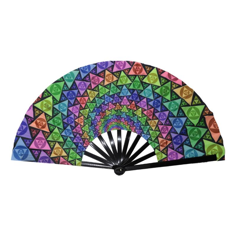 Glow In The Dark Folding Fan Rainbow Starry Sky Design Portable Decor for Party Stage Performance