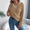 Autumn New Style College Style Patchwork V-Neck Cable Knit Long Sleeve Sweater Women's Clothing