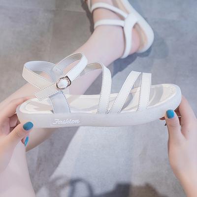 Summer Flat Bottom Sandals for Women 2024 New Versatile Cow Rib Buckle Soft Sole Women's Shoes Anti Slip Shoes Large Sandals 42