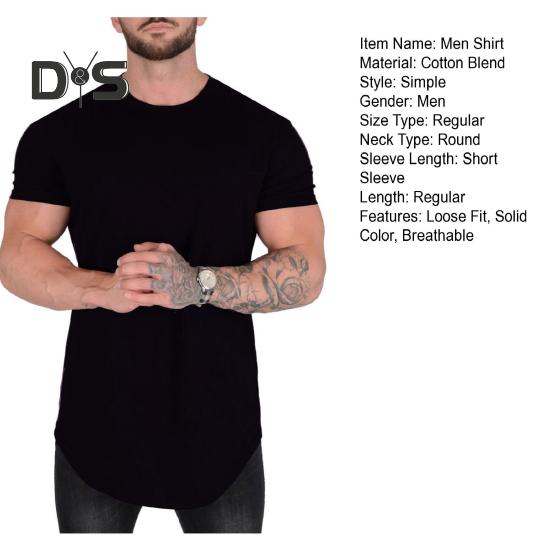 Men Shirt Top Round Neck Short Sleeve Solid Color Design Soft Breathable Regular Fit Casual Sports Fitness Shirt Daily Wear