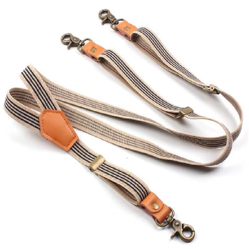 Vintage Suspenders for Men Work Heavy Duty Big Tall 3.5cm Wide X-Shape 4 Bronze Snap Hooks Adjustable Elastic Trouser Braces