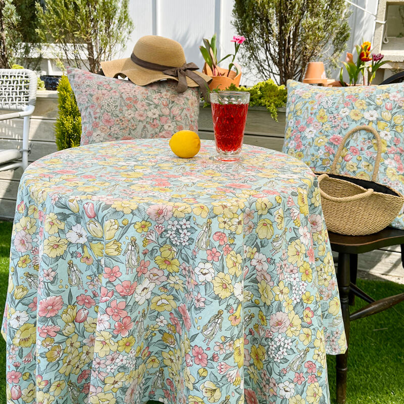 Anne s Garden Linen Tablecloth for 2, 100x130 Natural