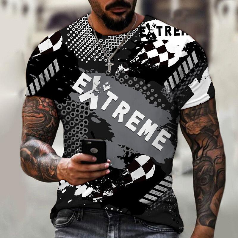 3D digital printed short sleeved T-shirt casual slim fit men's round neck top comfortable streetwear