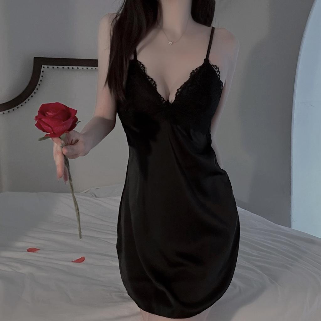 Sexy Underwear Sexy Solid Color Pajamas Casual and Comfortable Suspender Pajamas with Chest Pads Silky Backless Women