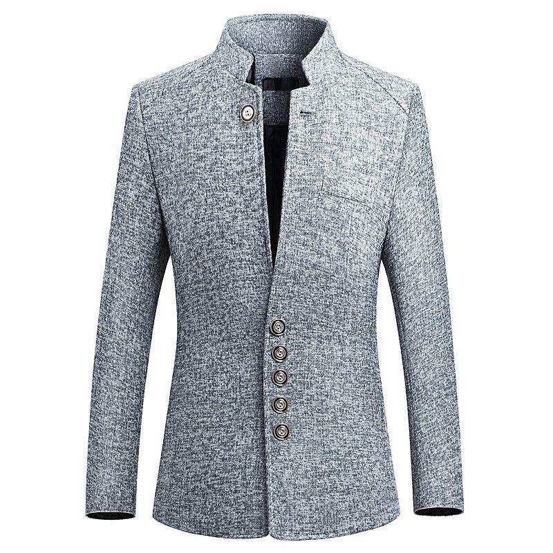 

Elegant Mens Single Breasted Stand Collar Jacket Chinese Tunic Suit Business Blazer L серый