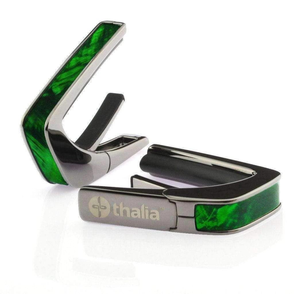 Thalia Capos Exotic Shell ANGEL WING Guitar Capo with Fret Pad ANGEL Series/GREEN 12-inch (Black Chrome/GREEN WING)