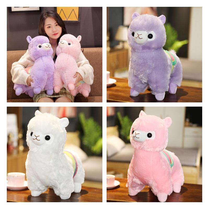 Peluche Grande y Lindo de Alpaca para Niñas, Suave y Abrazable, Muñeco de Cordero Relleno con Relleno de Algodón PP para Dormir o Abrazar, Rosa, Blanco y Morado