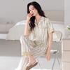 Pajamas women's summer cotton short-sleeved trousers thin summer 1011 new large-size summer cardigan loungewear