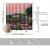 Train and Rose Garden Shower Curtain, Scenic Train with Pink Roses At Dusk, Fade-Resistant Polyester, 12 Hooks, Machine Washable