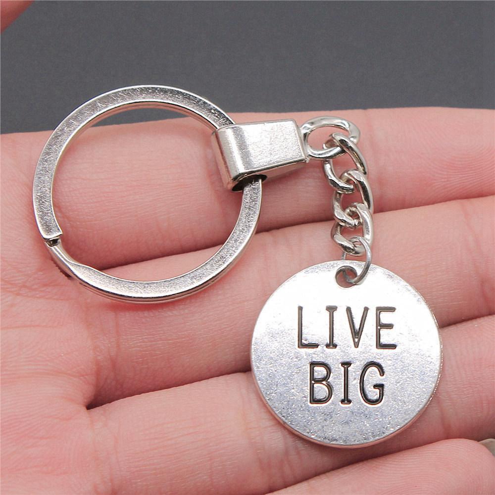 Encouragement Letter Om Yoga Tags Pendant Antique Bronze Metal Keychain with 30mm Ring for Family