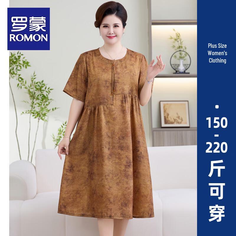 ROMON Women s Plus Size V-Neck A-Line Summer Midi Dress 8XL