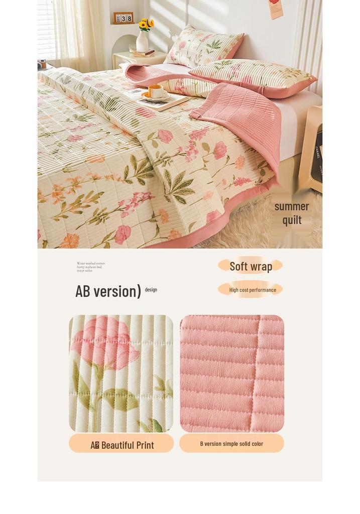 Class A Washable Cotton Linen Bedspread & Skirt Set - Quilted, Thickened, Machine Washable, 3-Piece