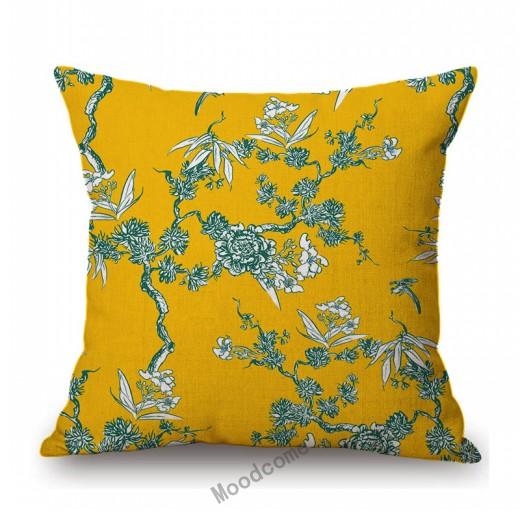 Toile De Jouy Jungle Animals Tiger Giraffe Tiger Crane Birds Navy Blue Greenish Pattern Decorative Pillow Case Car Cushion Cover