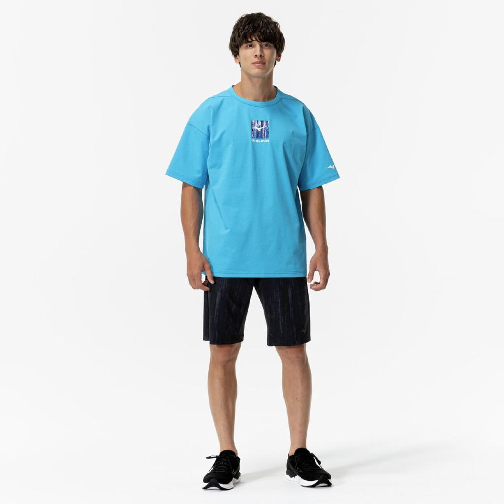 Mizuno Training Wear Soft Dry Blue T-Shirt, Moisture-Wicking, Quick-Drying, 32MAC033,
