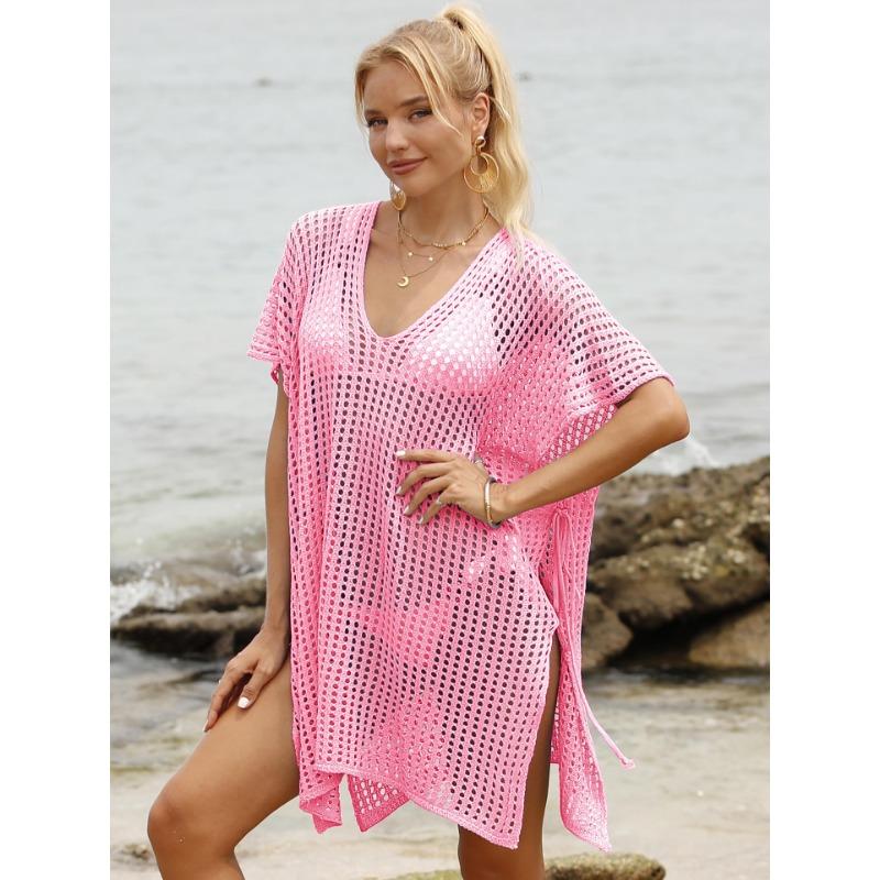 

Plus Size Women s Woven Sexy Hollow Tie Beach Bikini Smock Dress one size рожевий