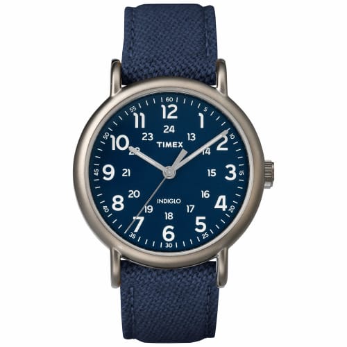 Timex Men's Weekender 40 Watch, Blue/Titanium, Two-Piece Leather/Fabric Strap, TWF3C8450
