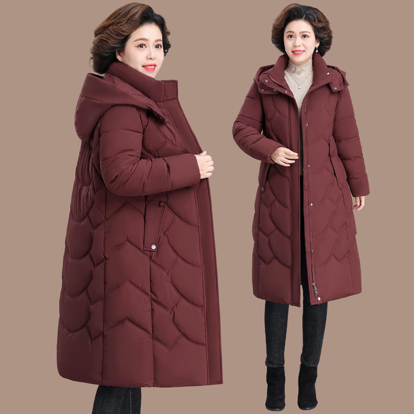 

Hooded Warm Cotton Jacket for Middle-aged and Elderly Women - Long, Below-Knee Winter Coat (2025 New Style) 2XL (105-115 lbs)