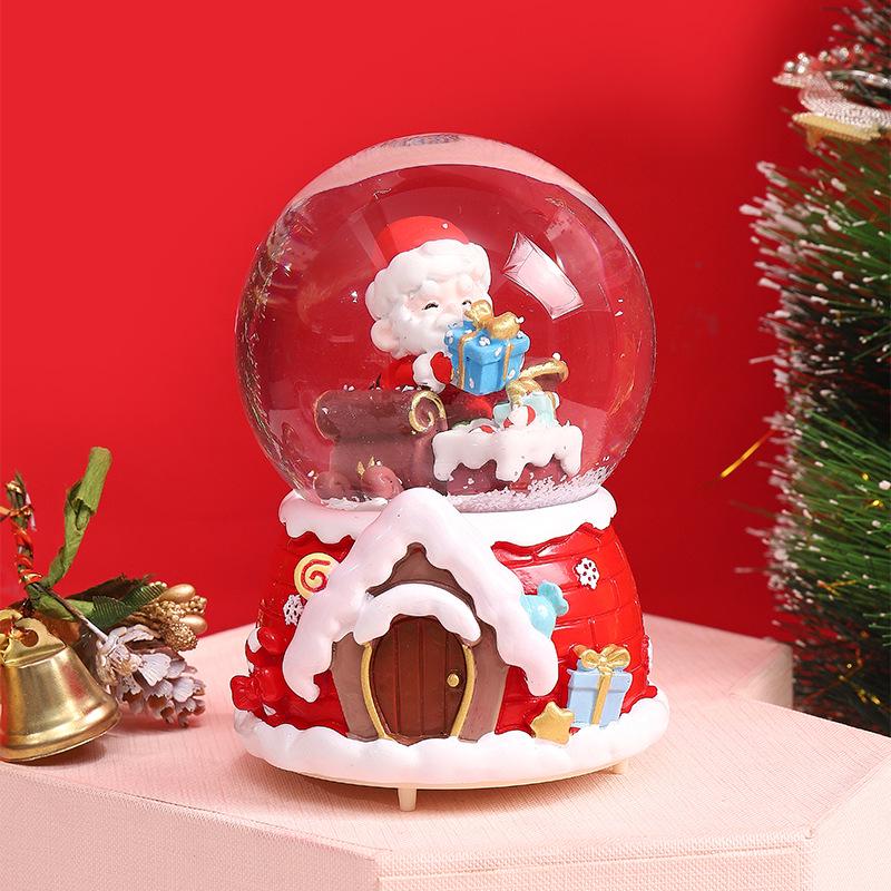Cartoon Couple Crystal Ball Resin Snow Globe Music Box Toy