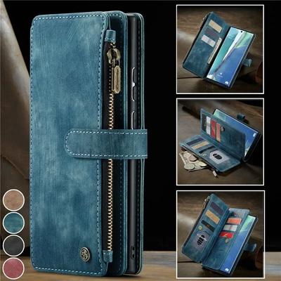Leather Wallet Card Phone Case For Samsung Galaxy S25 Edge S24 FE S23 Ultra S22 Plus S21 S20 Note20 A56 A54 Zip Flip Stand Cover