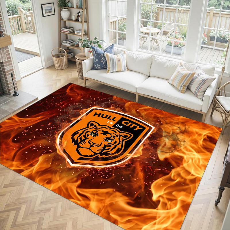 Hull City Football Design Crystal Velvet Carpet Cozy Non?Slip Printed Rug For Bedroom Living Room Entrance