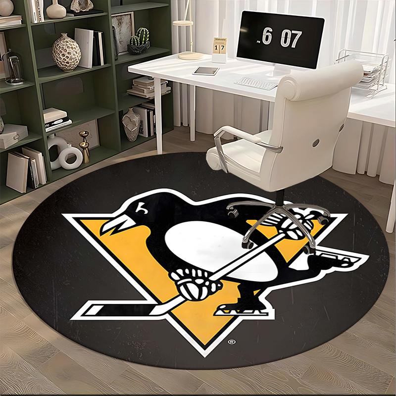 Pittsburgh Penguins Logo,NHL Hockey Team Chair mat Round Rug Office carpet, Machine Washable, Non slip, Suitable for Living Rooms, Bedrooms