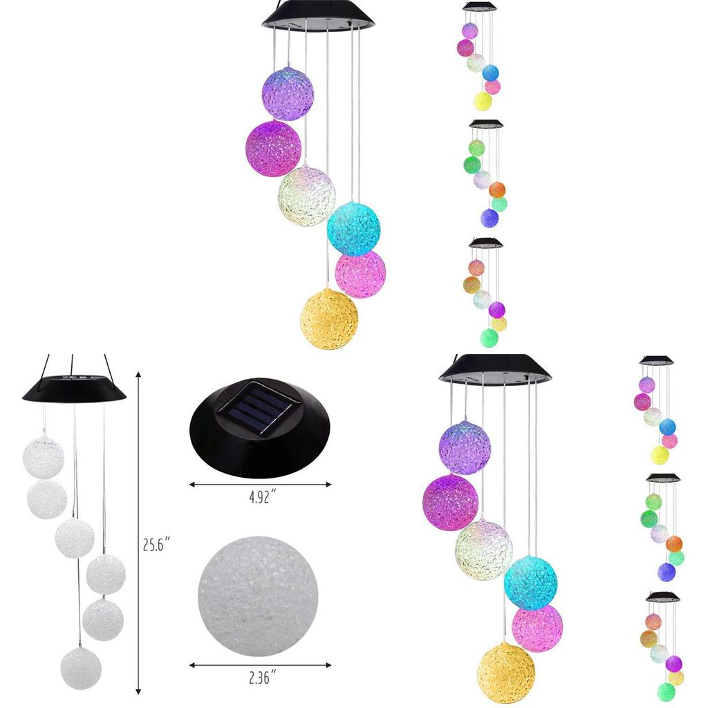 Solar Garden Wind Chime Led Ball Light With Gradient Colors For Outdoor Patio Decor