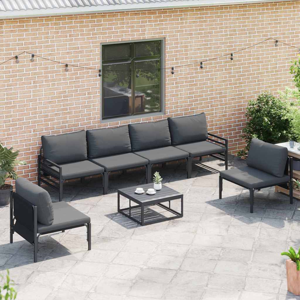 Garden Sofa Set with Cushions 6 Pcs Black Steel