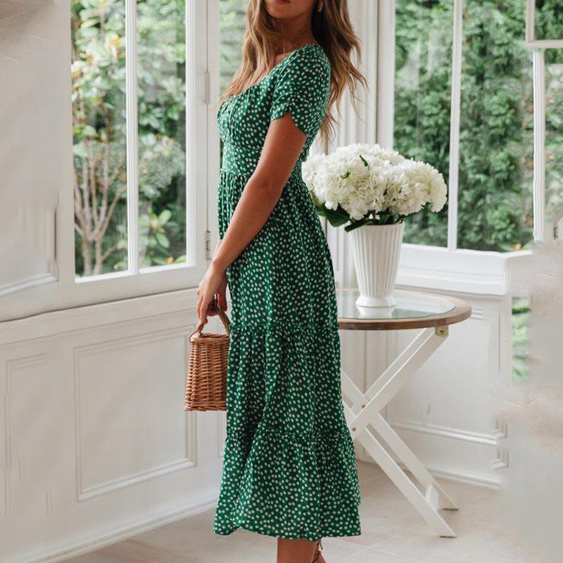 Women's Chiffon Summer Floral Dress Puff Sleeves A-Line Polka Dot Dress Skirts Tutu Puffy Skirt For Women Streetwear