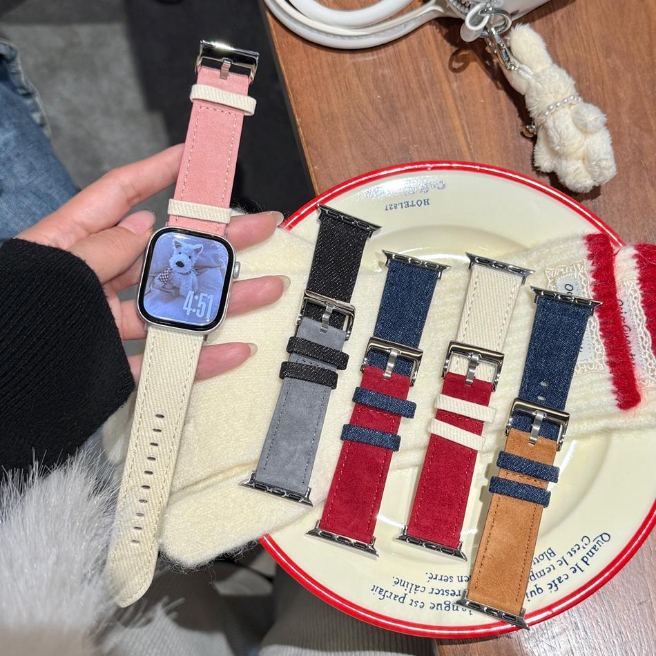 Suede Demin Color Match Leather Bracelet For Apple Watch Band S11/10/9/8/7/6/Ultra iWatch Strap 49/46/45/44/42/41/40/38mm Casual