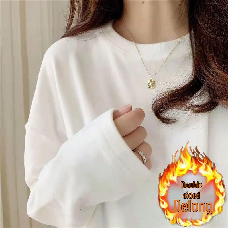 

Women s Warm German Velvet Round Neck White Mid-Length Brushed T-Shirt S (60-80 jin)