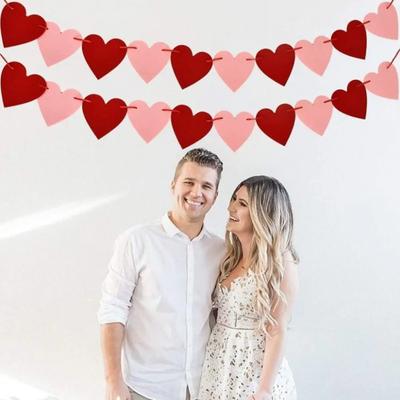 Valentines Day Red Heart Banner Garland For Romantic Valentines Day Decoration Wedding Birthday Party Heart Banner String Decor