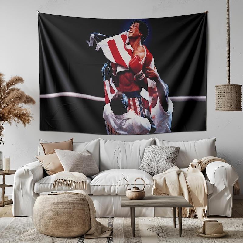 Tapestry film about Rocky Balboa and boxing at the wall 75x100