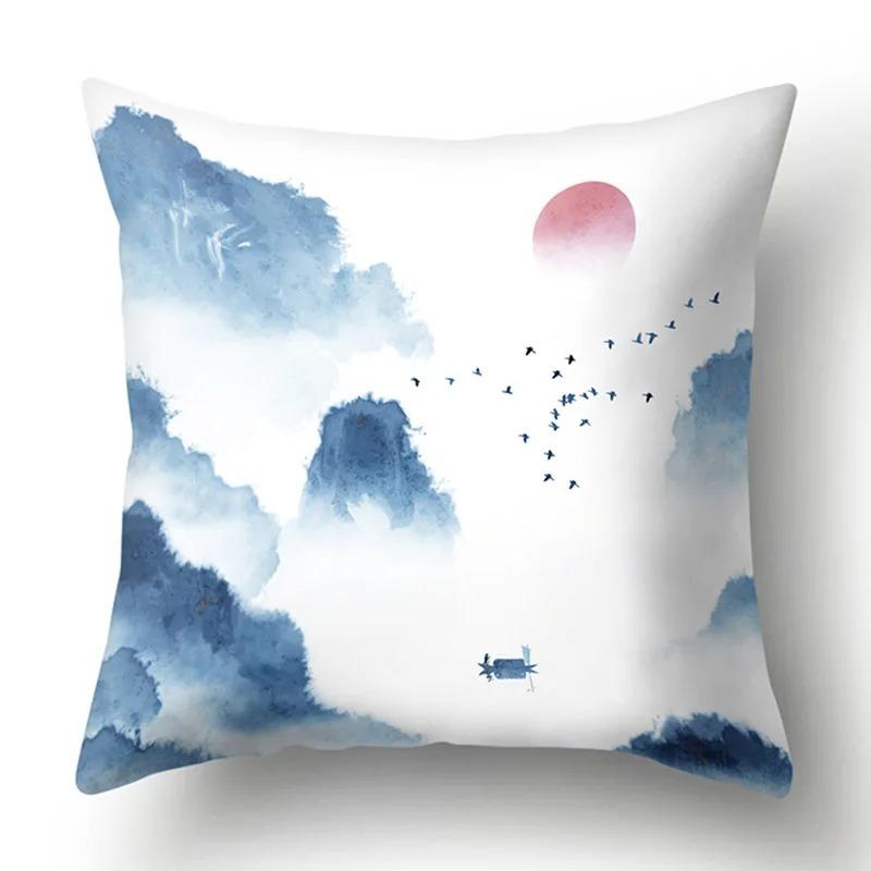 Ink Landscape Painting Pillowcase Bedroom Room Home Decoration Office Seat Living Room Sofa Cushion Cover 45x45cm