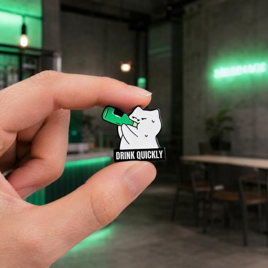 Outfit Brooch for Men & Women, Cartoon Kitten Drinking Wine Enamel Pin, Decorative Accessory for Jackets Bags Hats