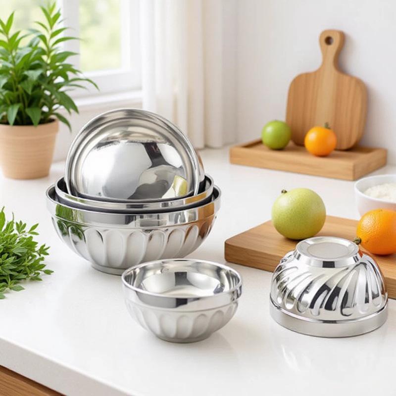Double-Layer Heat Insulated Stainless Steel Bowl for Soup and Rice - Anti-Scald Design for Kids and Students