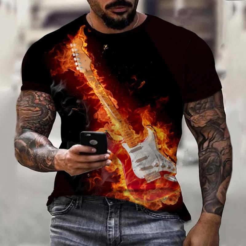 Summer Men's Casual Short Sleeved T-shirt Cool Music Symbol Printing Creative