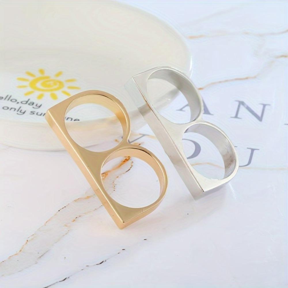Men's Personality Ring, Disco Accessory Double Finger Alloy Ring Fashionable Stylish Hand Jewelry