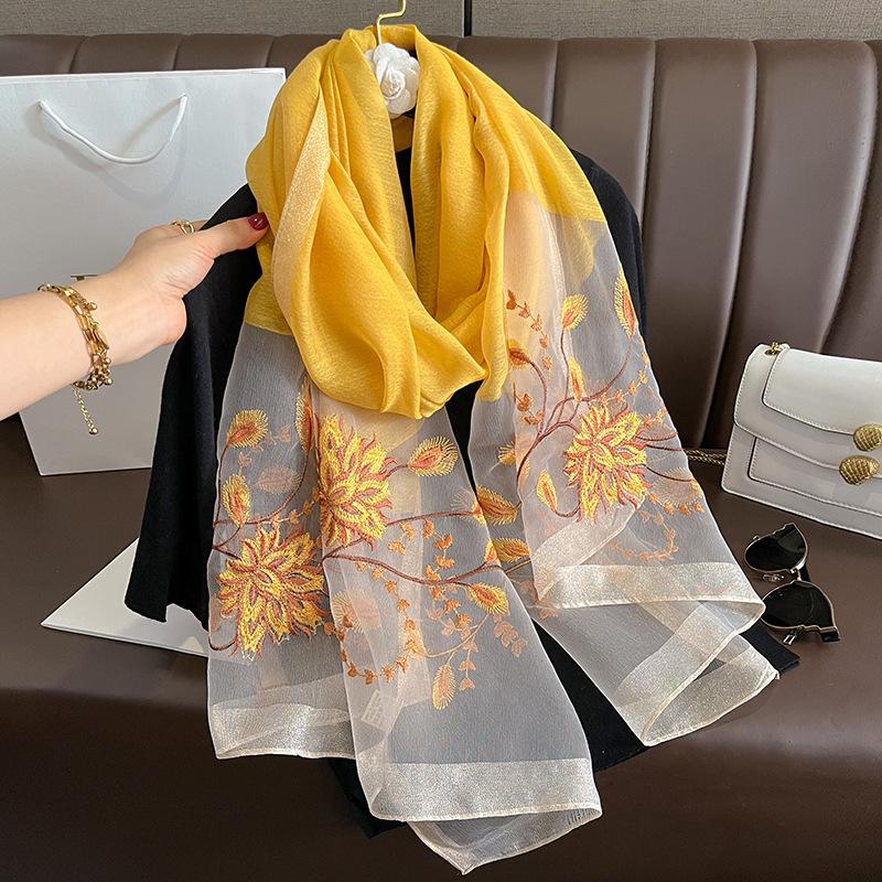Long Embroidery Floral silk wool scarf Shawls Wraps Women Bufandas Foulard Headkerchief Hijab Pashmina Scarves Bandana Poncho