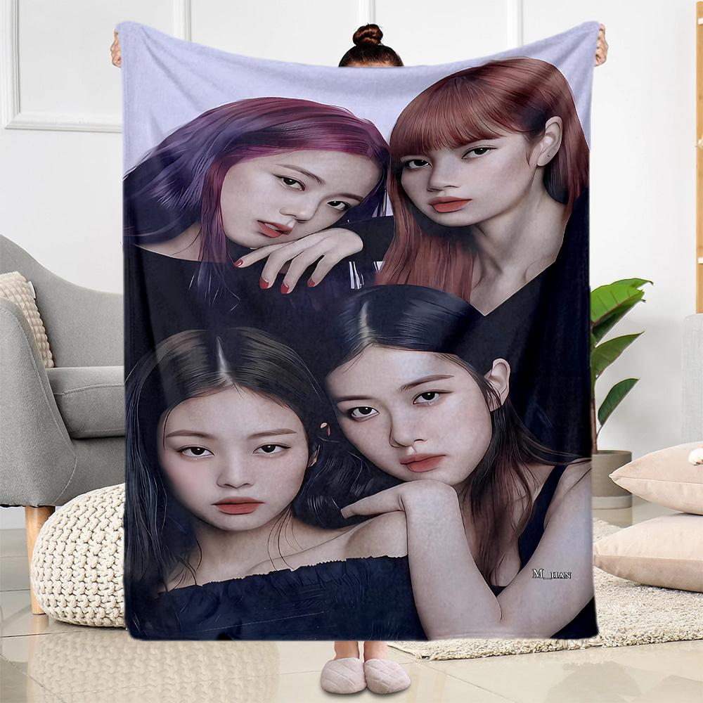 Girl Group Poses Blanket Soft Warm Cozy Suitable for Picnics Couch Office Chair Four Seasons Universal Digital Print