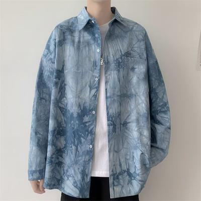 Japanische Modemarke Dunkles Batik-Hemd Herren Amerikanischer Street Hip Hop Trend Locker und Gutaussehend Paar Langarmhemd