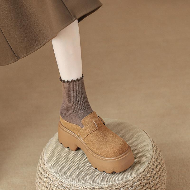 

Inner height increase women s spring new retro Maillard soft-soled single shoes all-inclusive thick-soled toast shoes 33 верблюд