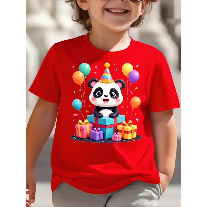 European sizes Cute Panda Birthday Party Balloons Gifts Little Boys Cotton T-Shirt Soft & Comfortable Everyday Top, Comfortable and Breathable