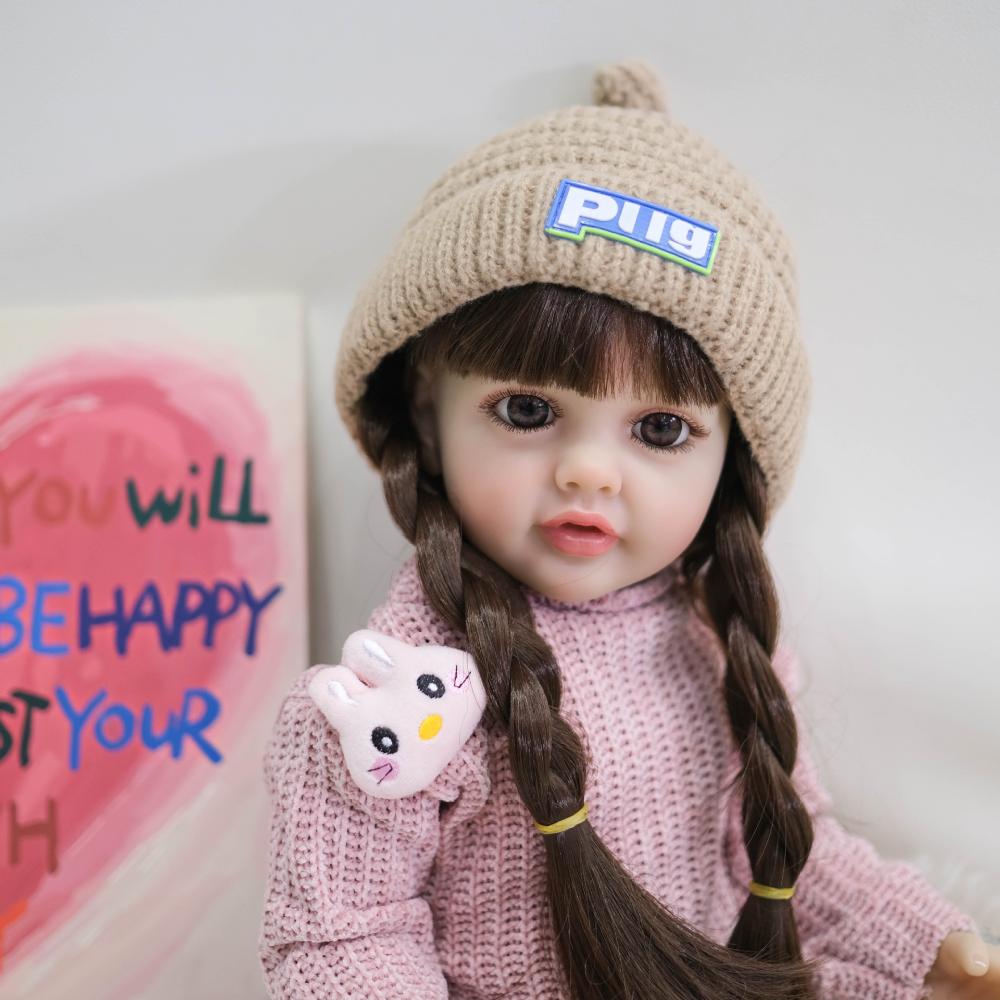 55cm Beautiful Reborn Baby Doll Betty Realistic Baby Girl Doll with Pasted Long Hair Children Play House Doll Toys for Kids Toddler Birthday Xmas Gift