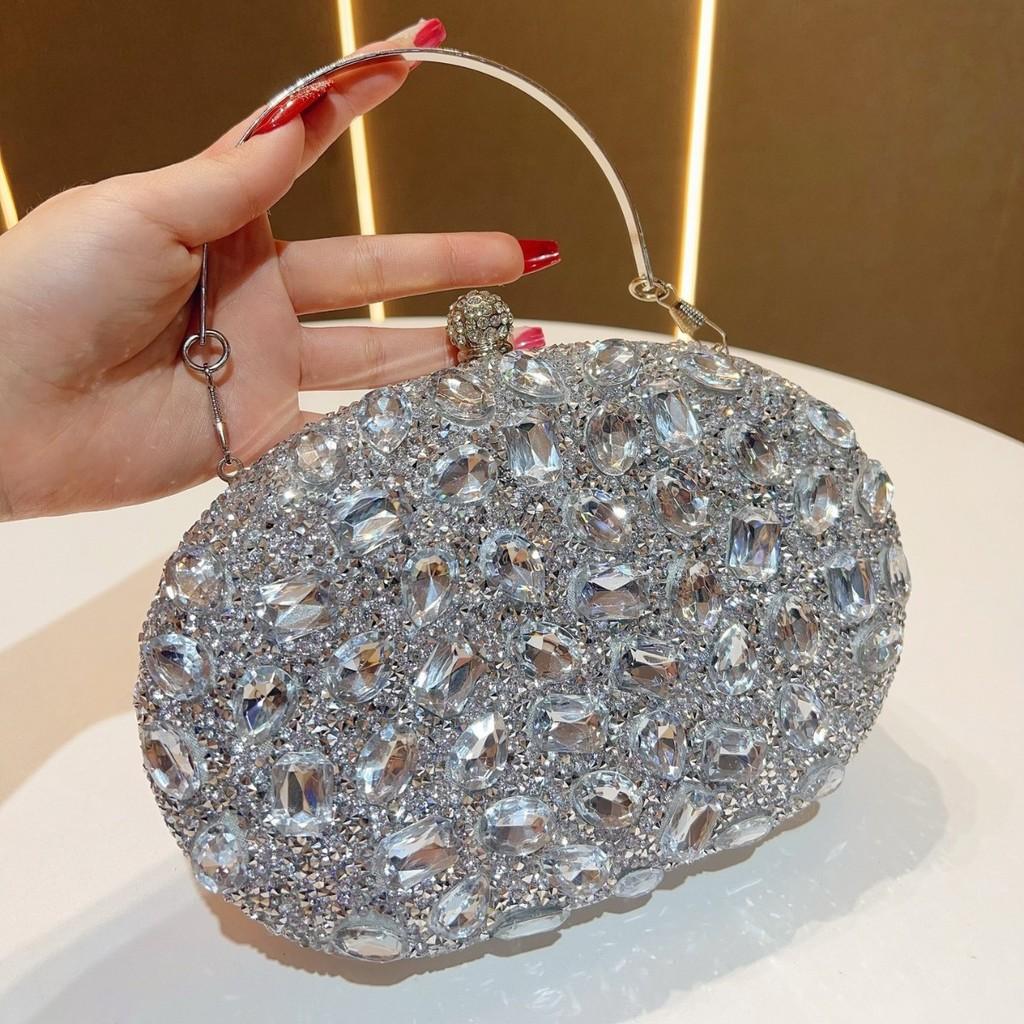 Elegant Polyester Crystal Embellished Evening Clutch For Ladies Formal Events