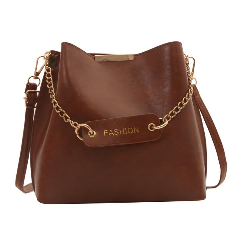 

Wholesale High-end Oil Skin Big Capacity Barrel Bag Women Bags Street Fashion коричневий