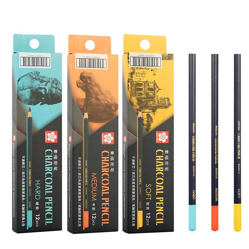 SAKURA Professional Charcoal Wooden Pencil Set Sketch Drawing Soft Medium Hard Wood Pencils - Artist & Student Art Supplies 3Pcs