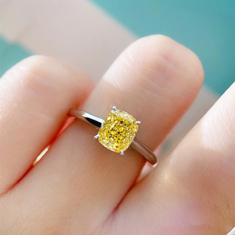 

Кольцо из стерлингового серебра 925 пробы с золотым покрытием и желтым бриллиантом - Женский минималистичный стиль US Size 7