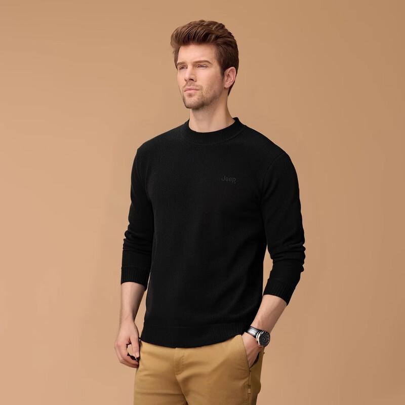 JEEP Men's Thick Chenille Fleece Embroidered Round Neck Sweater
